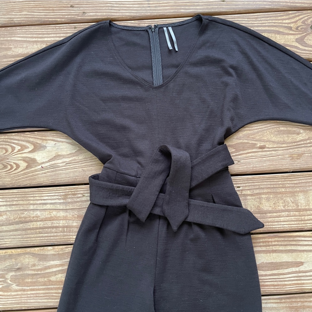 Anthropologie Jumpsuit Womens Size XS Black Sutton Ponte Belted Pockets V Neck - Picture 4 of 13